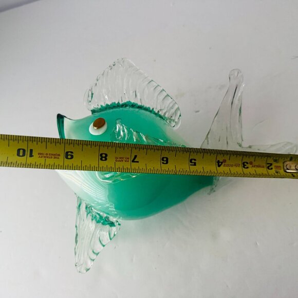 Vintage Murano Style Glass Fish Figurine Green Clear Hand Blown Sculpture Art - Picture 5 of 7